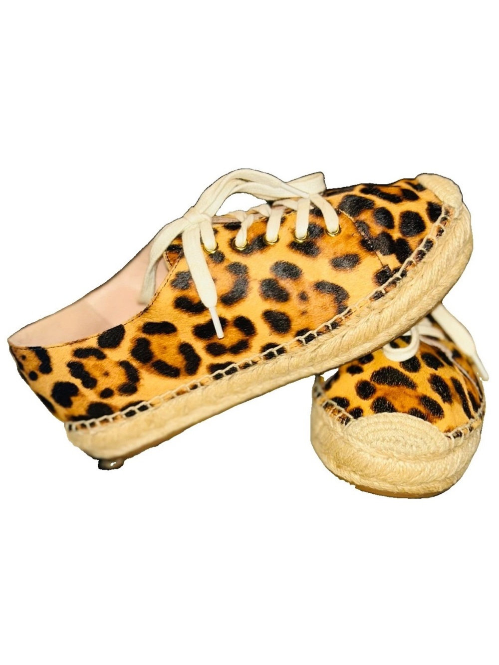 J.Crew Leopard Calf Hair Lace Up Espadrille Sneakers Size 6.5 Style L6445 Safari